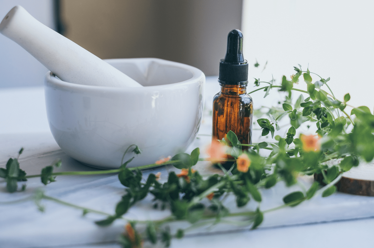 Natural skincare products with essential oils and herbs