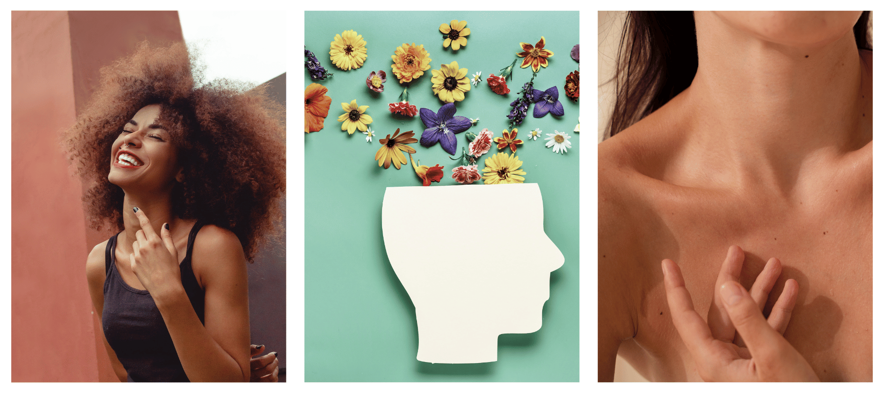 three image collage of women and flower graphic