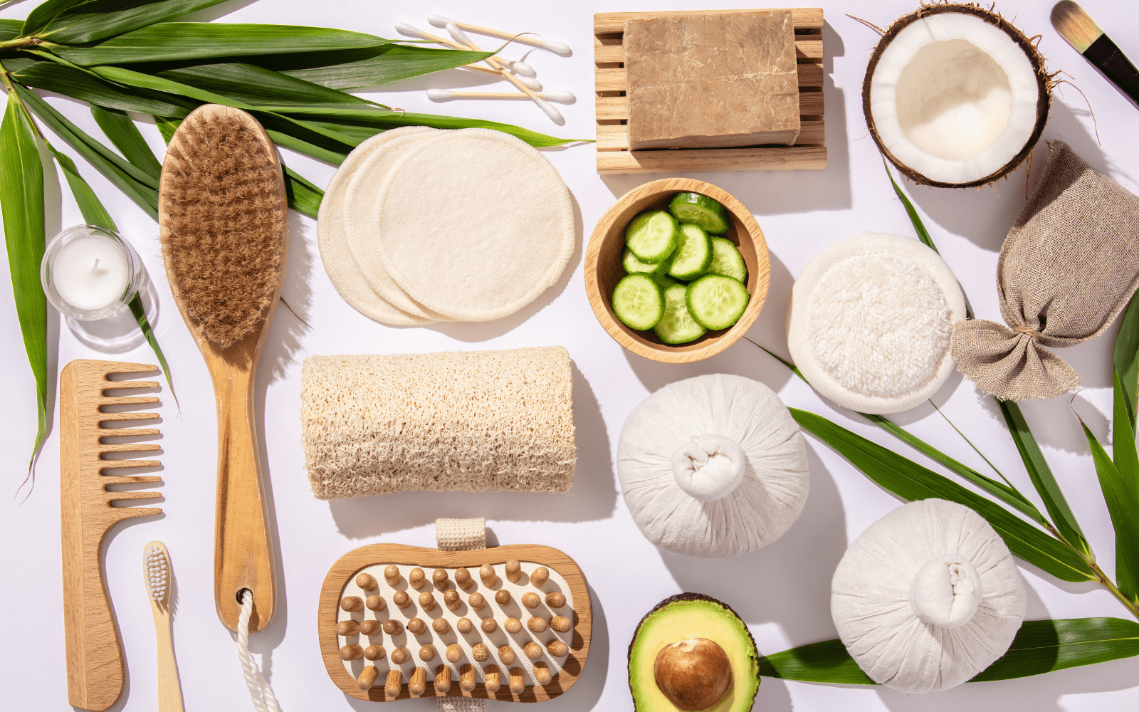 compilation of natural skincare products and holistic skincare tools