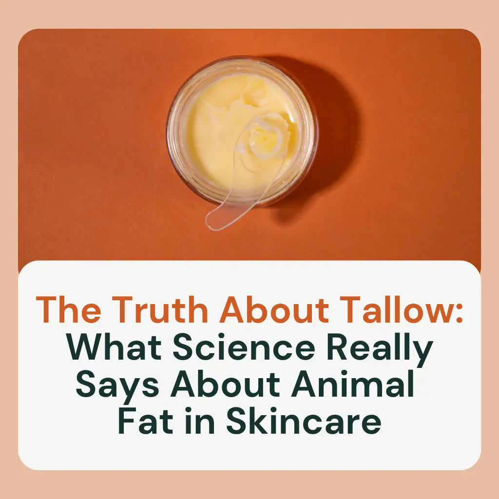 jar of beef tallow for skin set against an orange background