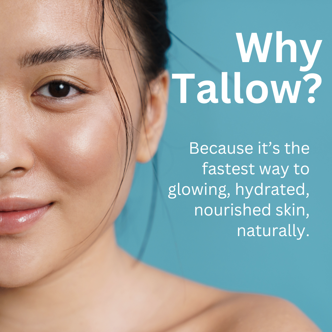 Woman with beautiful skin answering why tallow