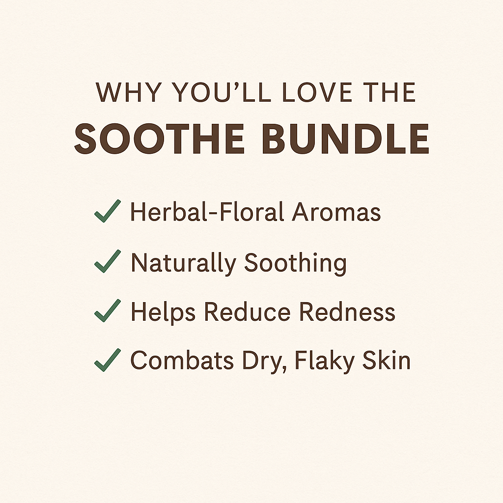 text listing the benefits of our tallow skincare bundle for soothing the skin