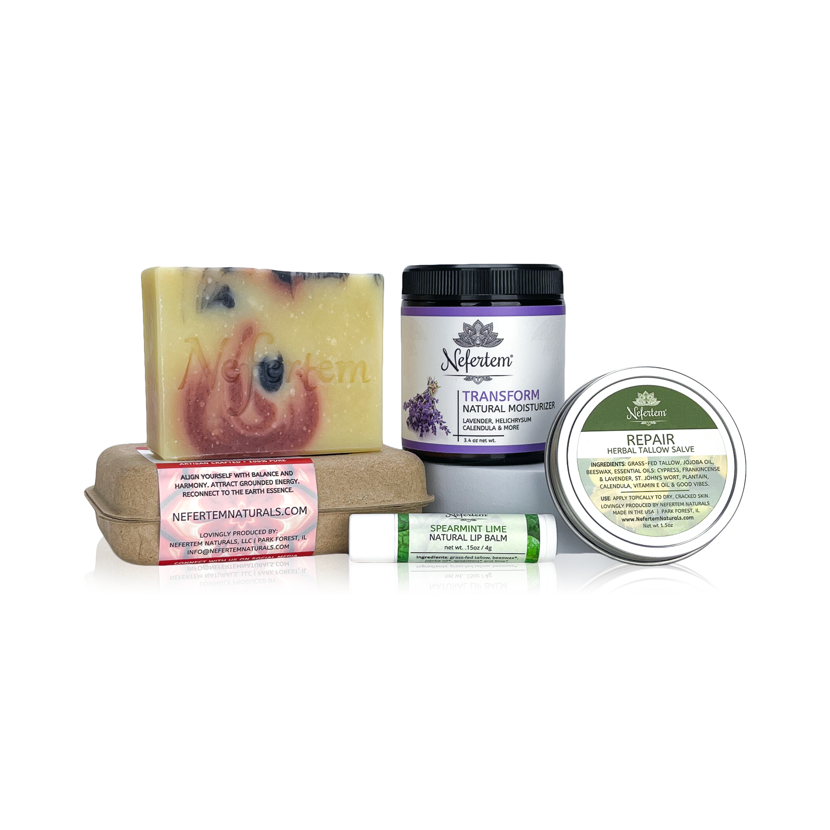 tallow skincare kit with soap moisturizer salve and lip balm
