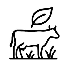 Icon of a cow with a leaf on a white background