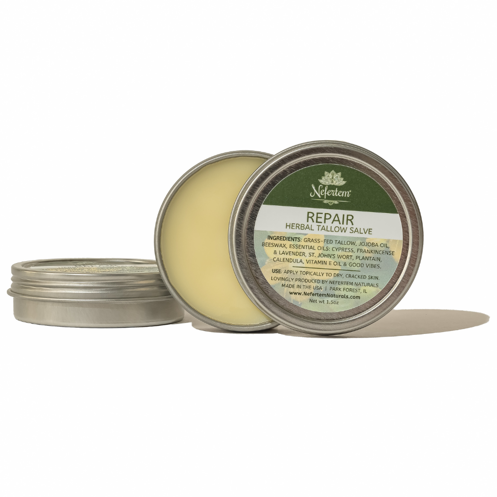 tallow salve with herbs and essential oils