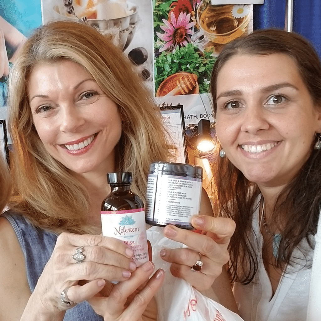 woman holding mindful gift set at expo