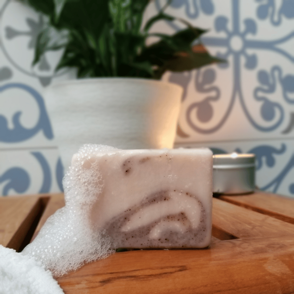 soap with lather on table
