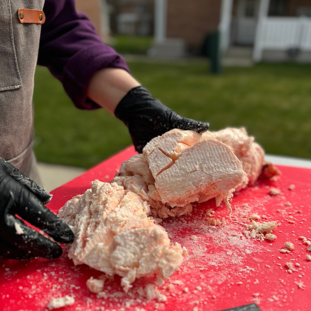 beef suet being processed