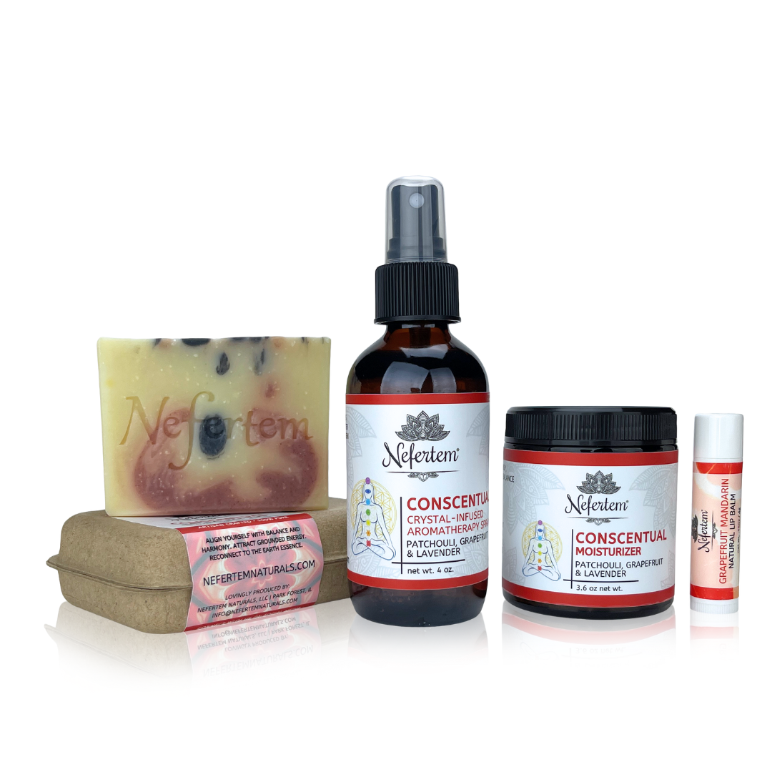 natural tallow skincare set with patchouli
