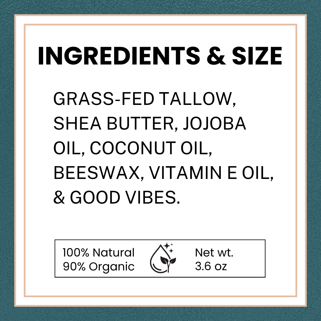 Ingredients list and size of purity unscented tallow moisturizer