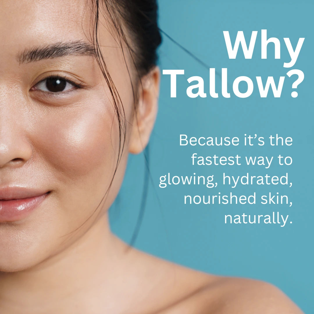 woman with smooth skin and wording that tells why tallow is the best ption for smooth skin